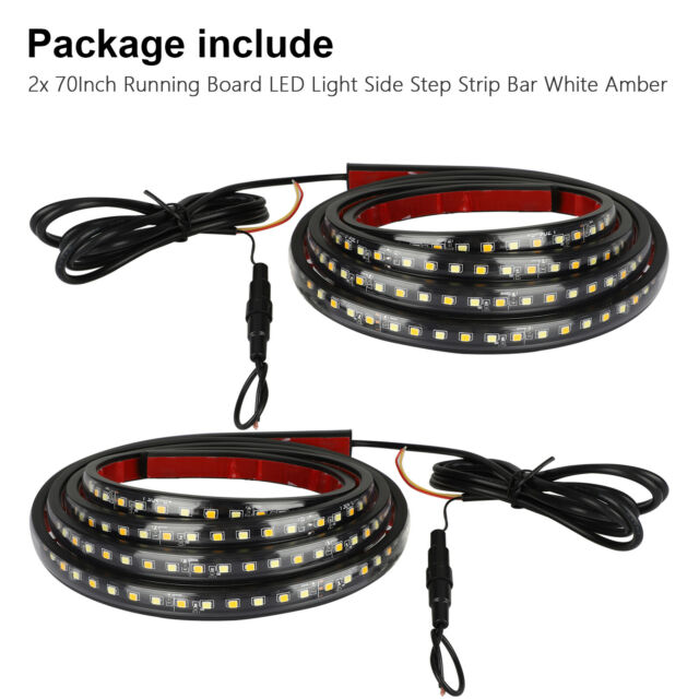 2Pcs 70" Running Board LED Light DRL Side Step Strip Bar Amber White Turn Signal