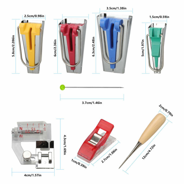 60PCS Bias Tape Maker Kit Set Fabric Sewing Quilting Awl & Binder Foot Case Tool