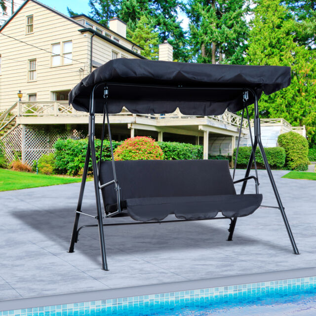 Porch Swing Hammock Bench Lounge Chair Steel 3-seat Padded Outdoor w/ Canopy