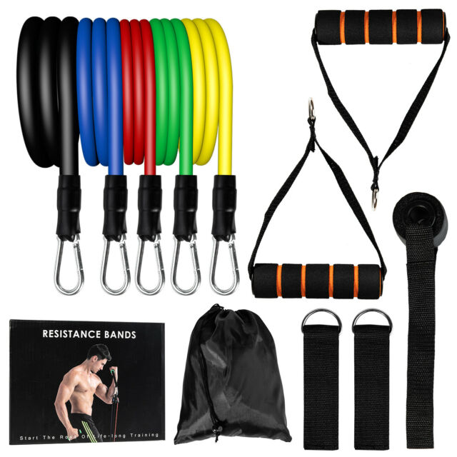 11 PCS Resistance Band Set Yoga Pilates Abs Exercise Fitness Tube Workout Bands