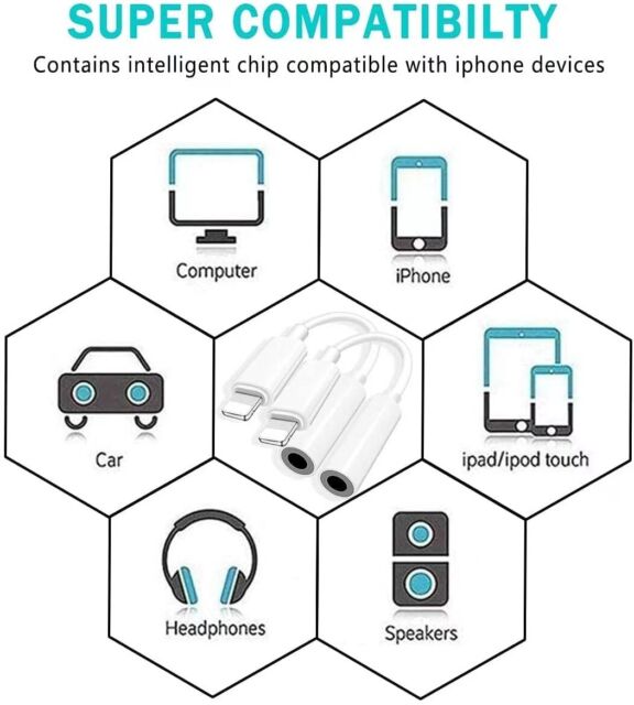 For iPhone Headphone Adapter Jack 8 Pin to 3.5mm Aux Cord Dongle Converter