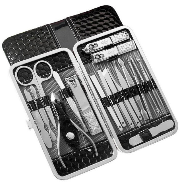 18PCS Women Men Manicure Pedicure Finger Toe Nail Clippers Scissors Grooming Kit