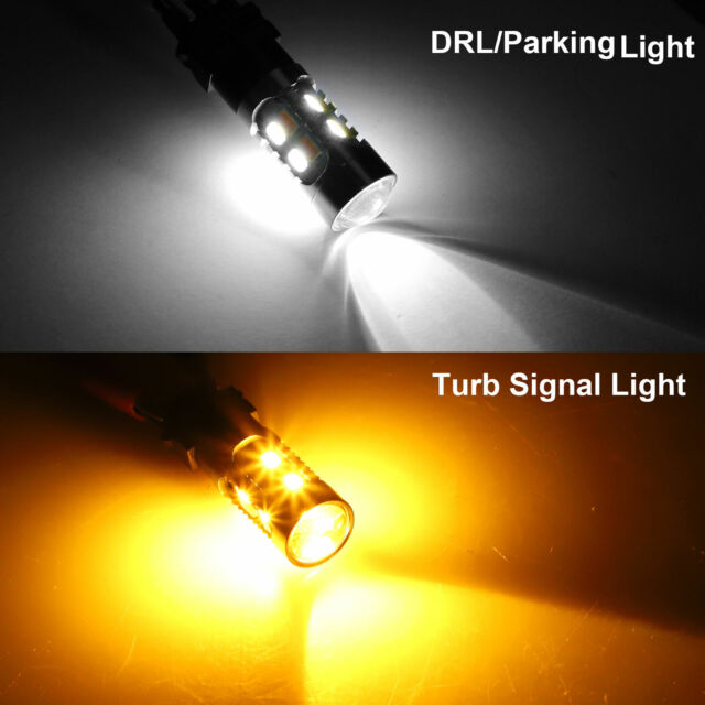 2X 3157 3156 Switchback LED Turn Signal Light Bulbs DRL 4157na 3457a White Amber