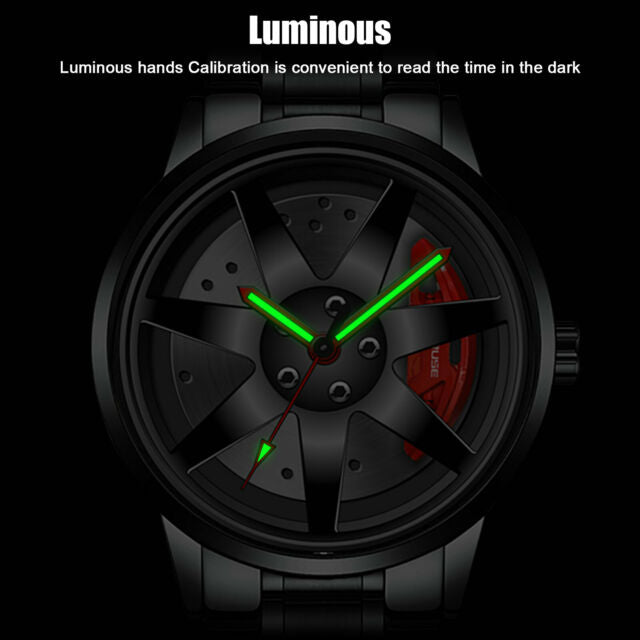 Luminous Men Car Wheel Fashion Watch Analog Quartz Stainless Steel Wrist Watches