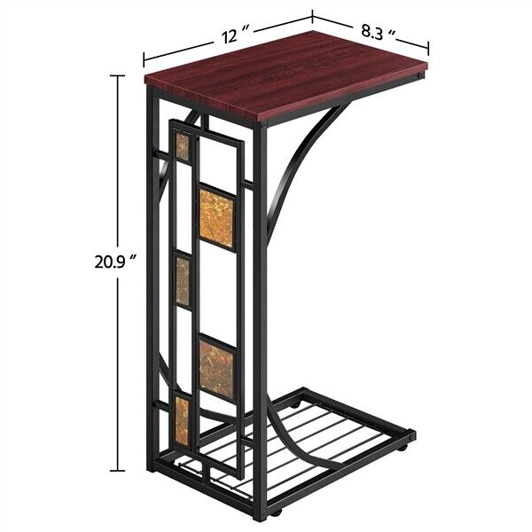 C Shaped Small Narrow End Side Chair Side Table Slim Snack Accent Tables Laptop