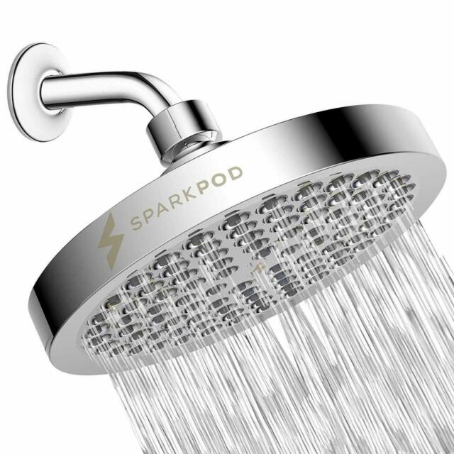 SparkPod High Pressure Rainfall Shower Head - Luxury Modern Chrome 6" NEW