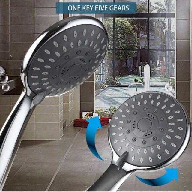 5FT Long Shower Hose /5 Setting Shower Head High Pressure Bathroom Hand Held