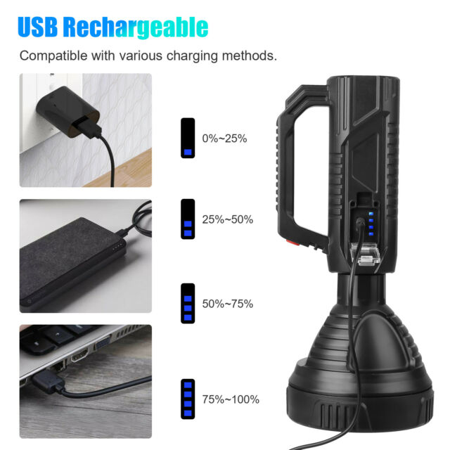 Rechargeable LED Searchlight Portable Super Bright Handheld Spotlight Flashlight