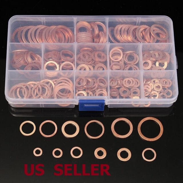 280Pcs Kit 12 Sizes Assorted Solid Copper Crush Washers Seal Flat Ring + Case