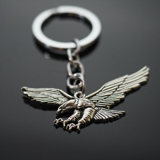 Vintage Soaring Eagle Wide Wing Claws Out Silver Charm Keychain Key Chain Gift