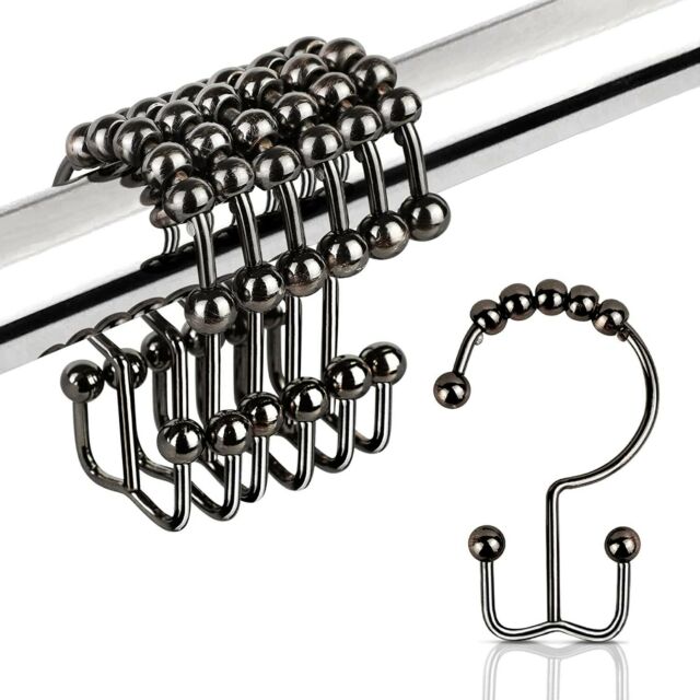 12pcs Metal Shower Curtain HOOKS RINGS Double Glide Roller Set Stainless Steel