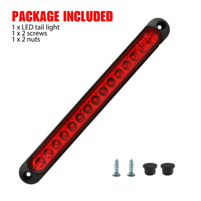 10" Red 15LED Sealed Truck Trailer 3rd Strip Brake Stop Rear Turn Tail Light Bar