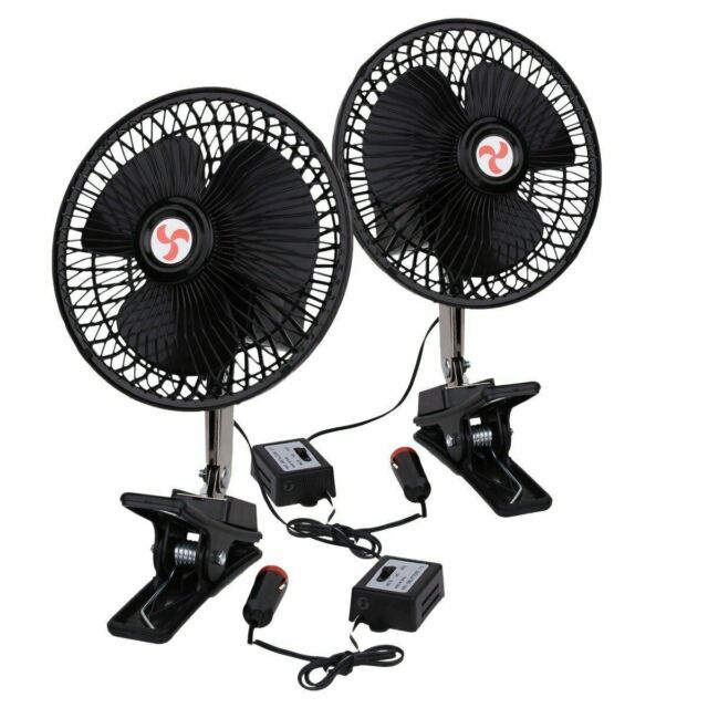 Zone Tech 2x 12V Dashboard Oscillating Cooling Clip On Desk Car Fan Portable