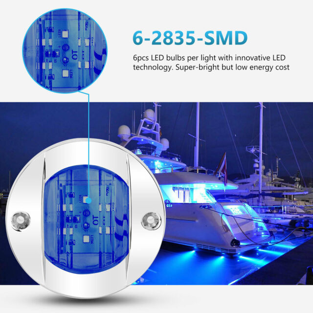 2X Round Marine Boat LED Courtesy Lights Cabin Deck Stern Navigation Light Blue