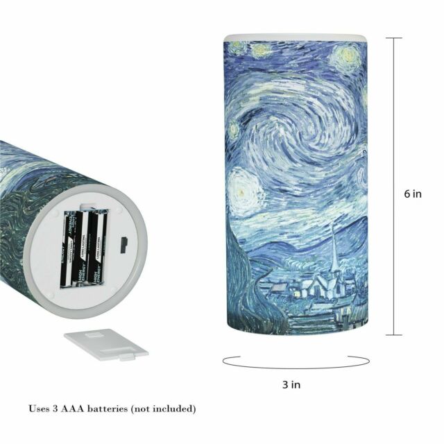 Scented Starry Night LED Candle Remote Timer Flickering Flameless Van Gogh Art