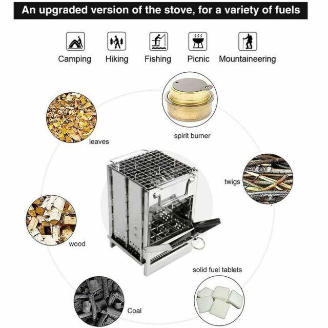 Portable Stainless Steel Camping Wood Burning Stove Outdoor Picnic BBQ Small 5.5.x 5.5 x 8.3 inch