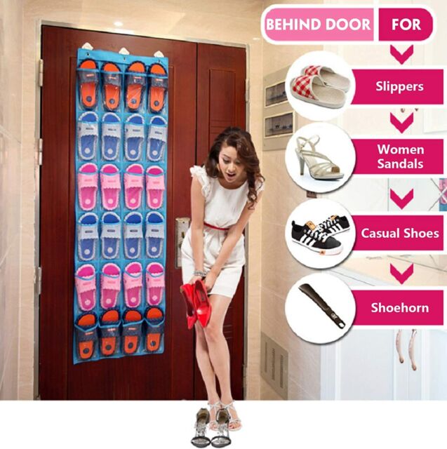 24 Pockets The Door Shoe Organizer Rack Hanging Storage Hanger Closet with Hooks