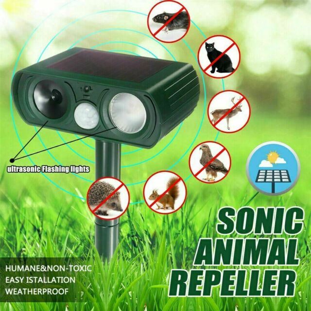 2PK Animal Repeller Ultrasonic Solar Power Outdoor Pest Cat Mice Sensor PIR US