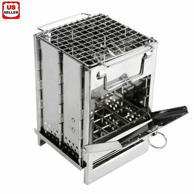 Portable Stainless Steel Camping Wood Burning Stove Outdoor Picnic BBQ Small 5.5.x 5.5 x 8.3 inch