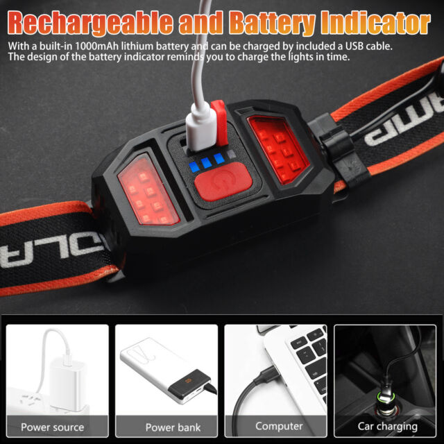 COB LED Headlamp Headlight Torch Flashlight Red Tail Light Head Band Lamp 3 Mode