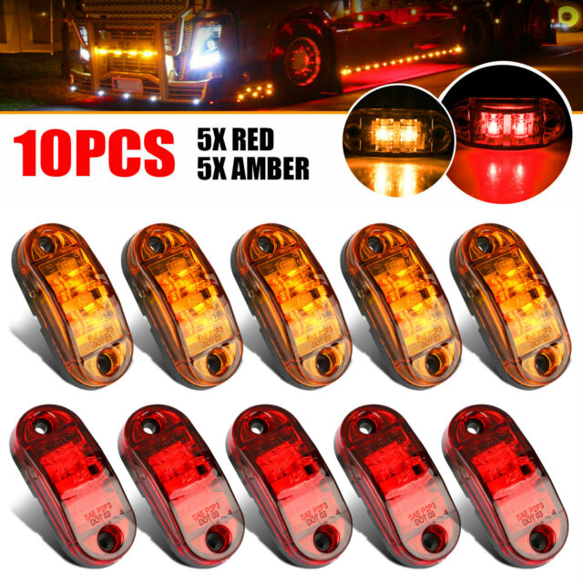 5x Amber+ 5x Red LED Car Truck Trailer RV Oval 2.5" Side Clearance Marker Lights