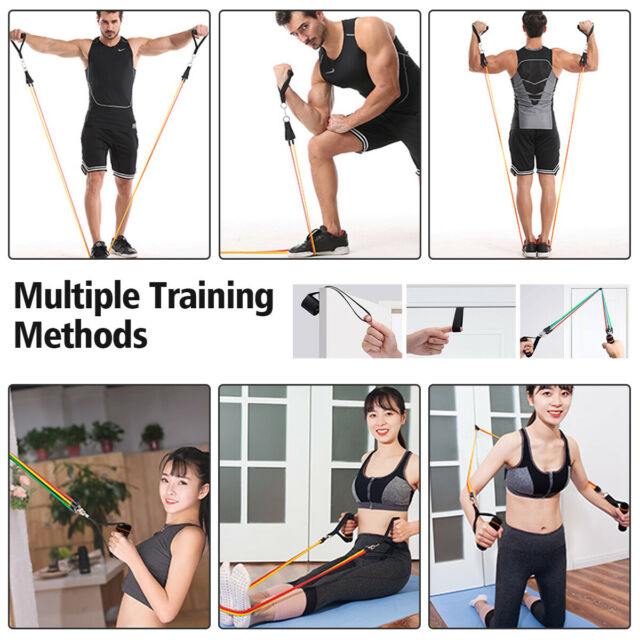 11 PCS Resistance Band Set Yoga Pilates Abs Exercise Fitness Tube Workout Bands