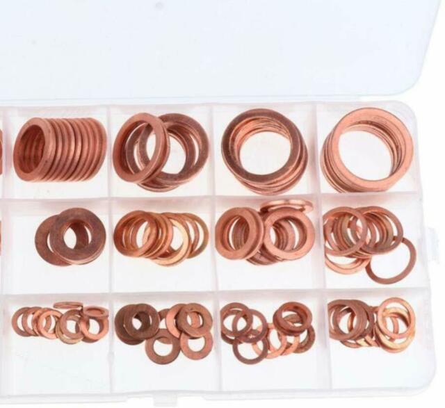 150PCS M5-M22 Copper Crush Washer Gasket Set Flat Ring Seal Assortment Kit USA