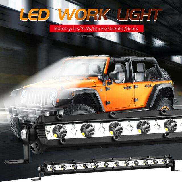 13" LED Work Light Bar Single Row Spot Flood Combo Driving Offroad Truck SUV ATV