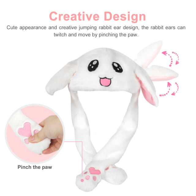 Glowing Bunny Ear Cap Cute Plush Rabbit Hat Moving Ears With Colorful LED Light