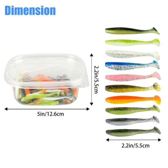 50Pcs 5.5cm Soft Silicone T-tail Fishing Swimbaits Lures Mixed-color Fish Bait