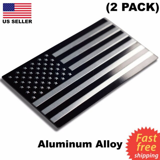 (2 PACK) ALUMINUM US Flag Sticker 3D Emblem Decal Patriotic Car Bike 3.15"x1.75"