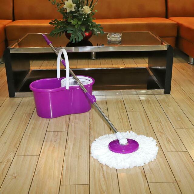 360°Rotating Head Easy Magic Floor Mop Bucket 2x Head Microfiber Spinning US