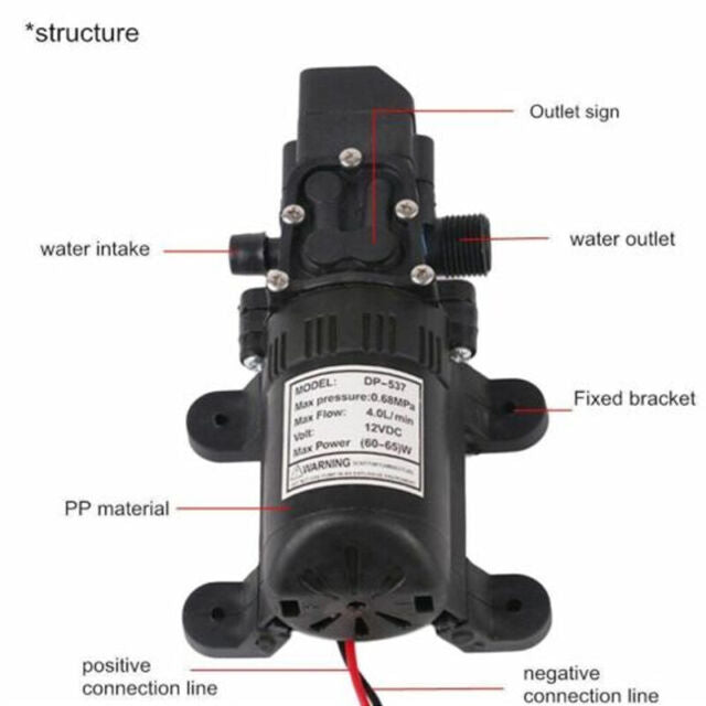 12V High Pressure Water Pump 130PSI Self Priming Diaphragm RV Home Auto Switch