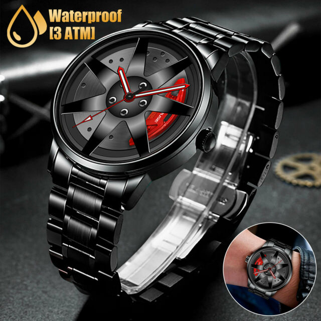 Luminous Men Car Wheel Fashion Watch Analog Quartz Stainless Steel Wrist Watches