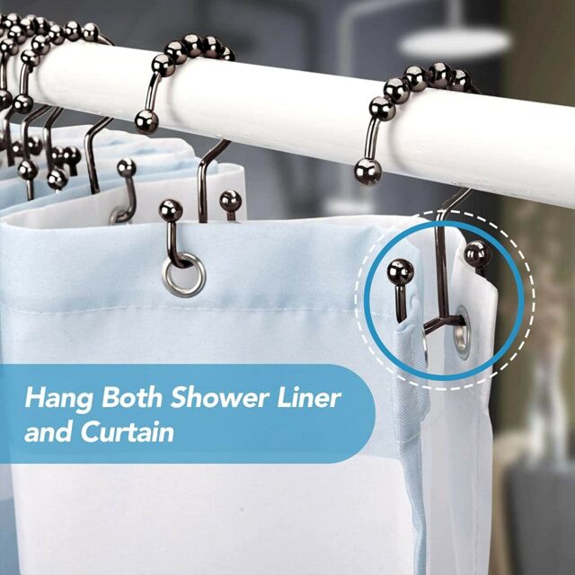 12pcs Metal Shower Curtain HOOKS RINGS Double Glide Roller Set Stainless Steel