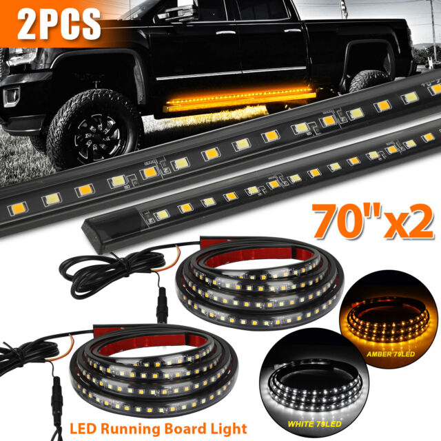 2Pcs 70" Running Board LED Light DRL Side Step Strip Bar Amber White Turn Signal