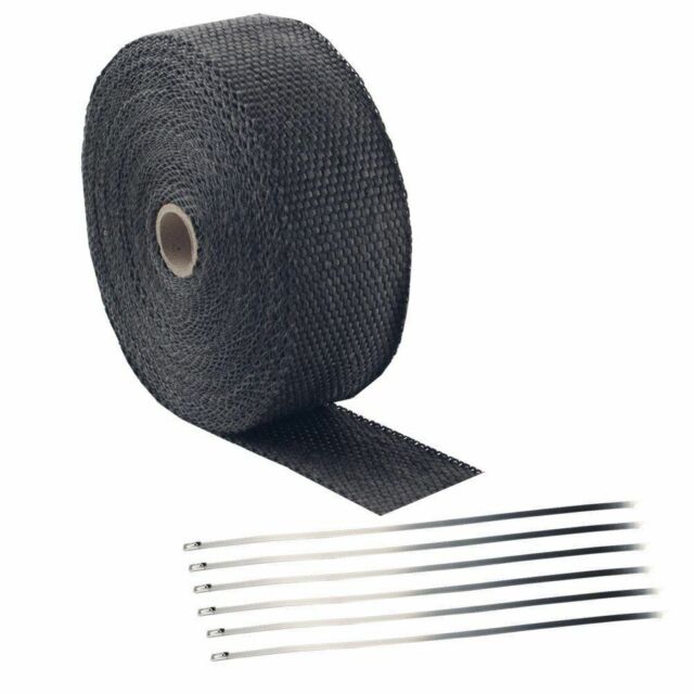 2 Roll x 2" 50Ft Black Fiberglass Exhaust Header Pipe Heat Wrap Tape+20 Ties Kit