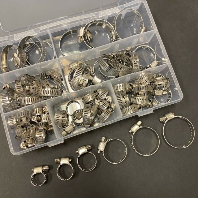 US 60 Pieces Adjustable Hose Clamps Worm Gear Stainless Steel Clamp Assortment