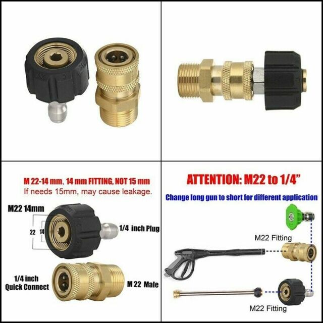 Pressure Washer Hose Connector Adapter Set Quick Connect Gun to Wand M22 to1/4in