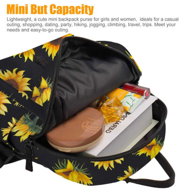 Mini Sunflower Backpack Women Purse Shoulder Rucksack Handbag Travel Bag Pouch