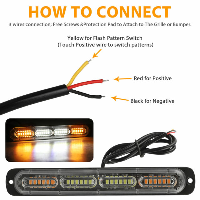 2PCS Amber/White 24LED Car Truck Emergency Warning Hazard Flash Strobe Light Bar