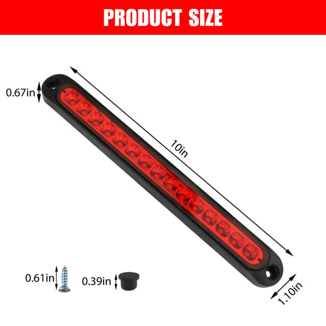 10" Red 15LED Sealed Truck Trailer 3rd Strip Brake Stop Rear Turn Tail Light Bar