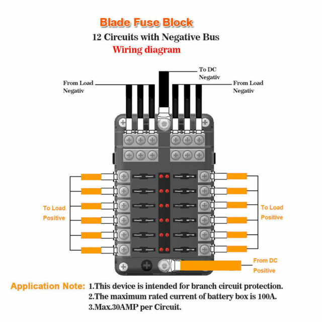 12-Way Blade Fuse Box Block Holder LED Indicator 12V 32V Auto Marine Waterproof