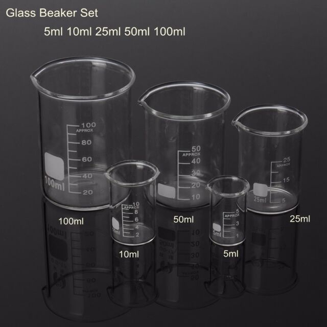 1Set Low Form Glass Beaker 5 10 25 50 100ml Borosilicate Measuring Lab Glassware