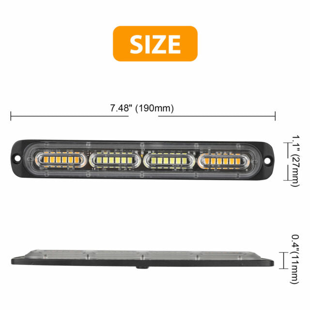 2PCS Amber/White 24LED Car Truck Emergency Warning Hazard Flash Strobe Light Bar