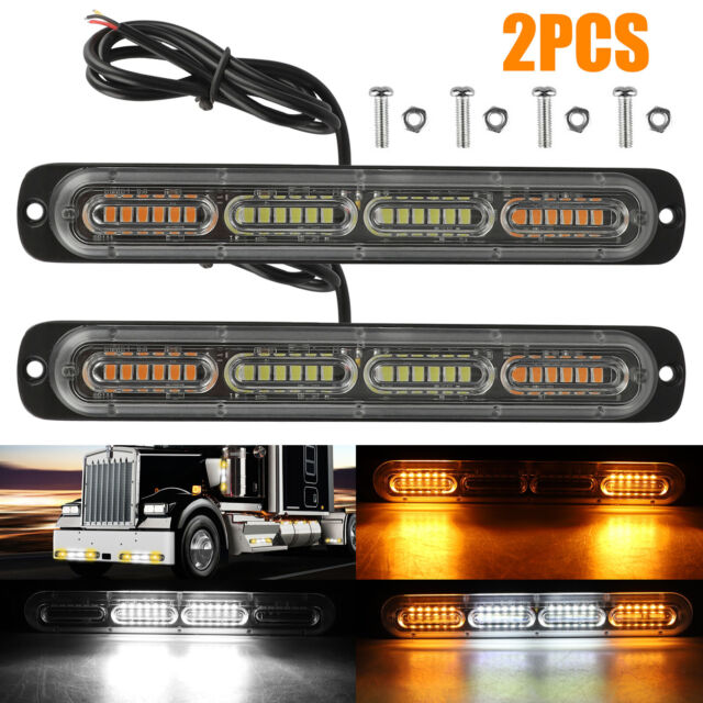 2PCS Amber/White 24LED Car Truck Emergency Warning Hazard Flash Strobe Light Bar