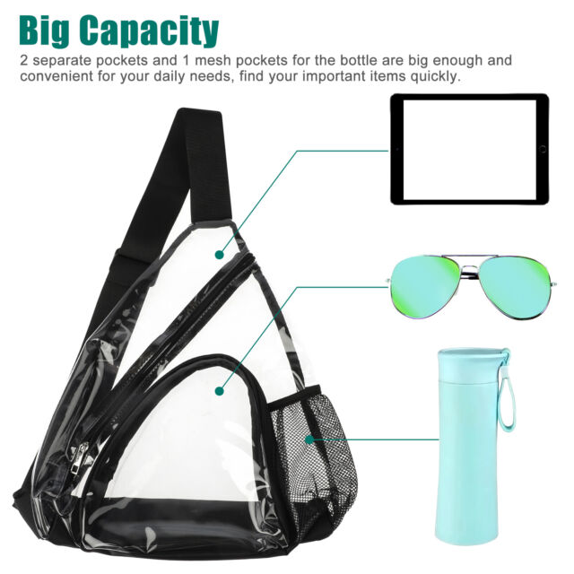 Clear PVC Sling Bag Transparent Stadium Shoulder Crossbody Backpack Adjustable