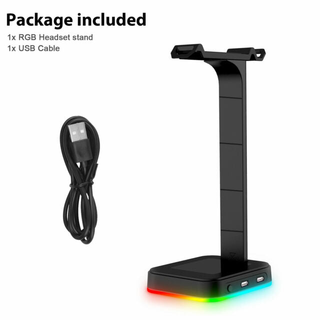 Gaming RGB Dual Headset Hanger Holder 2 USB Ports Headphone Desk Stand Universal