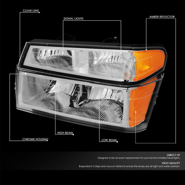 For 04-12 Chevy Colorado gmc canyon chrome/amber bumper headlight head lamps