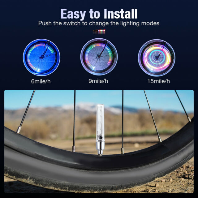 2 Packs Bicycle Waterproof 5 LED Bike Rim Lights for MTB Wheel Tire Valve Spoke